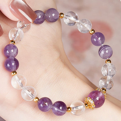 Satori Totem Sterling Silver Natural Amethyst Clear Quartz Balance Bracelet