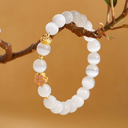 Satori Totem Sterling Silver Natural Peach Blossom White Cat's Eye Bracelet