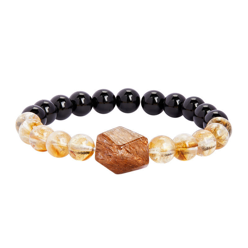 Satori Totem Natural Black Obsidian Citrine Super Seven Crystal Strength Bracelet