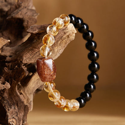 Satori Totem Natural Black Obsidian Citrine Super Seven Crystal Strength Bracelet