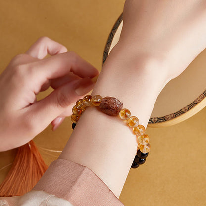 Satori Totem Natural Black Obsidian Citrine Super Seven Crystal Strength Bracelet