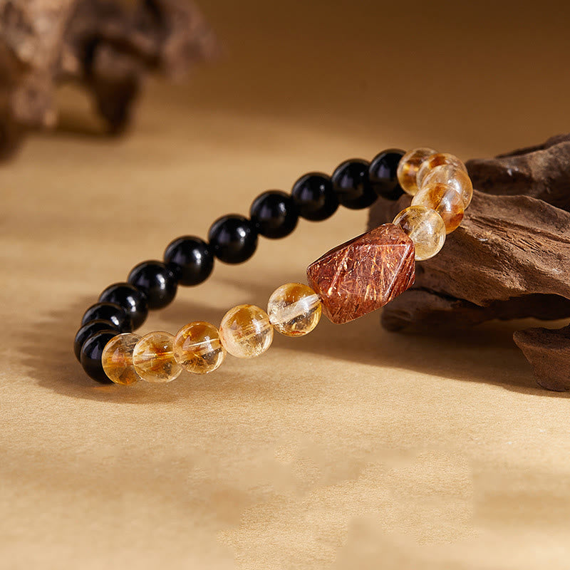 Satori Totem Natural Black Obsidian Citrine Super Seven Crystal Strength Bracelet