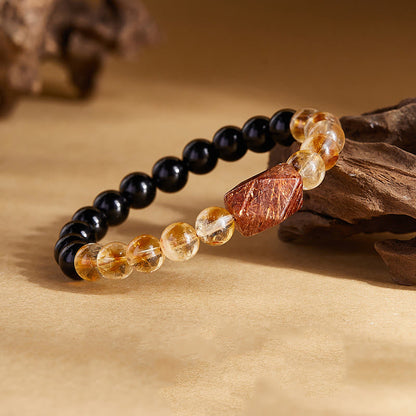 Satori Totem Natural Black Obsidian Citrine Super Seven Crystal Strength Bracelet