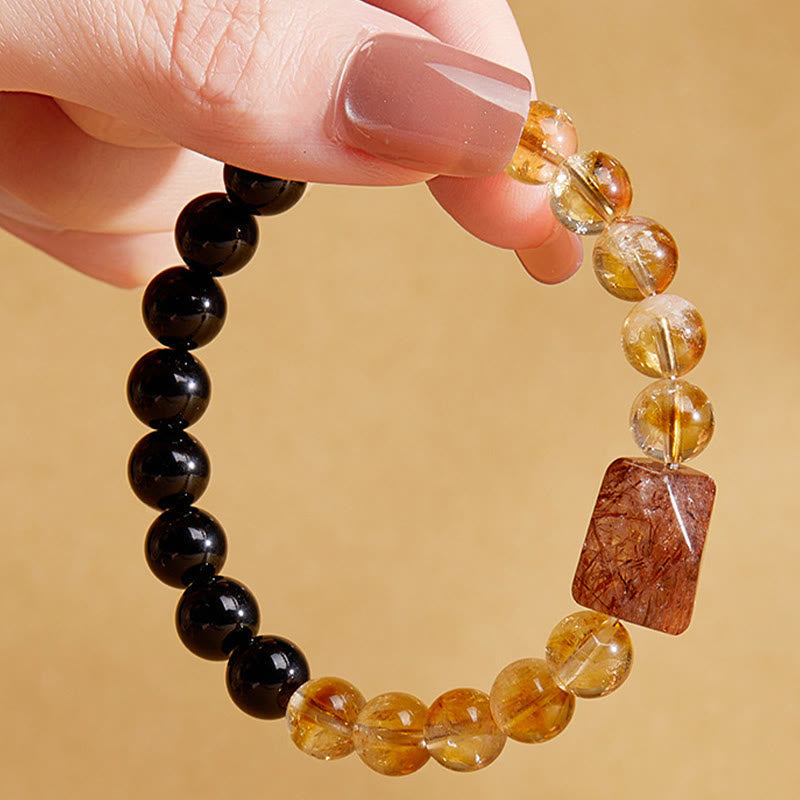 Satori Totem Natural Black Obsidian Citrine Super Seven Crystal Strength Bracelet