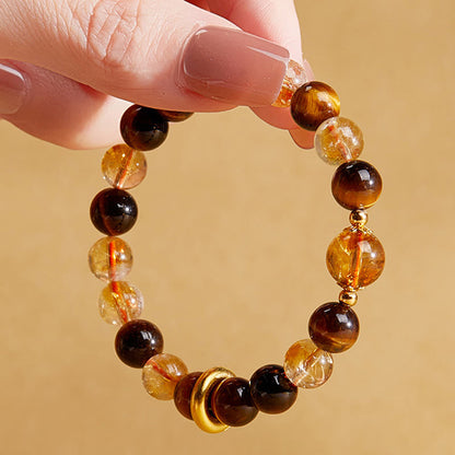 Satori Totem 999 Sterling Silver Natural Citrine Tiger Eye Peace Buckle Protection Bracelet