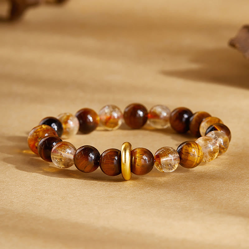 Satori Totem 999 Sterling Silver Natural Citrine Tiger Eye Peace Buckle Protection Bracelet