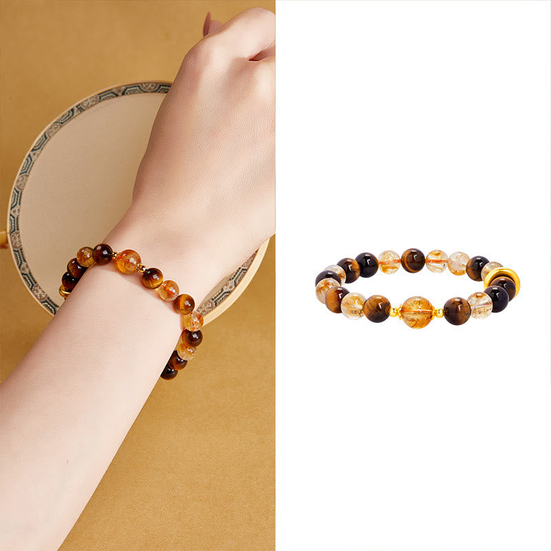 Satori Totem 999 Sterling Silver Natural Citrine Tiger Eye Peace Buckle Protection Bracelet