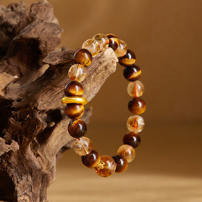 Satori Totem 999 Sterling Silver Natural Citrine Tiger Eye Peace Buckle Protection Bracelet