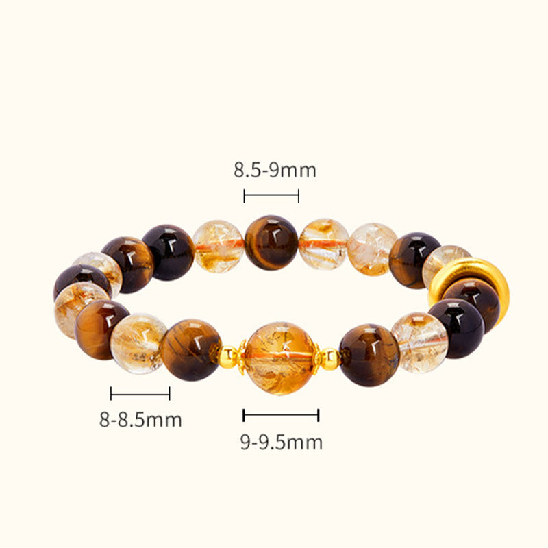 Satori Totem 999 Sterling Silver Natural Citrine Tiger Eye Peace Buckle Protection Bracelet