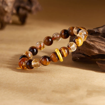 Satori Totem 999 Sterling Silver Natural Citrine Tiger Eye Peace Buckle Protection Bracelet