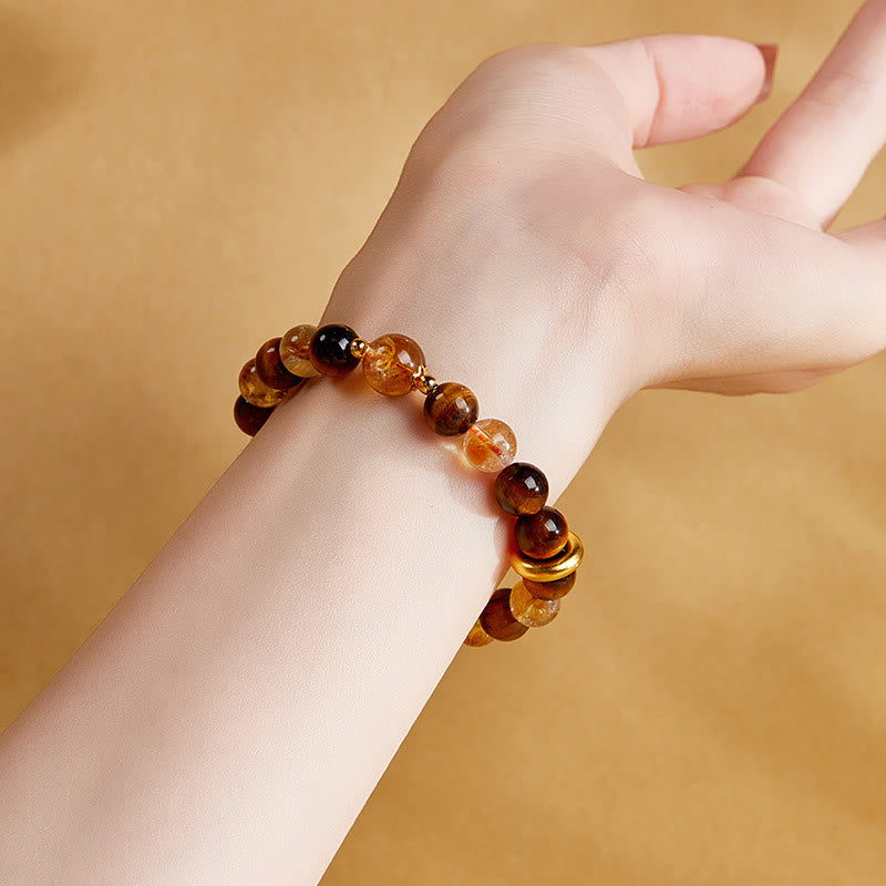 Satori Totem 999 Sterling Silver Natural Citrine Tiger Eye Peace Buckle Protection Bracelet