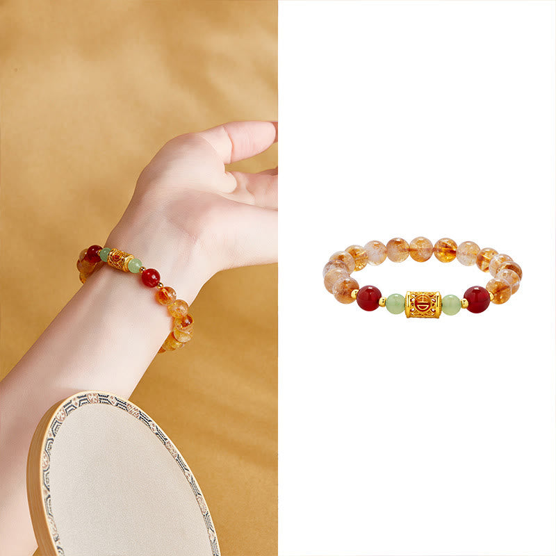 Satori Totem 999 Sterling Silver Natural Citrine Red Agate Hetian Jade Beads Protection Bracelet