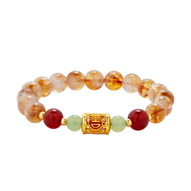 Satori Totem 999 Sterling Silver Natural Citrine Red Agate Hetian Jade Beads Protection Bracelet