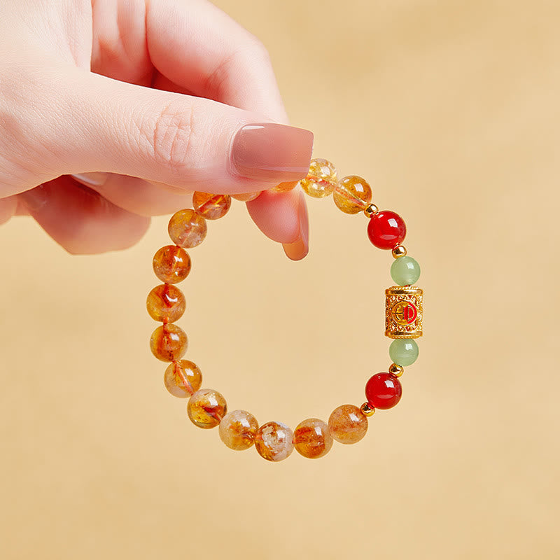 Satori Totem 999 Sterling Silver Natural Citrine Red Agate Hetian Jade Beads Protection Bracelet