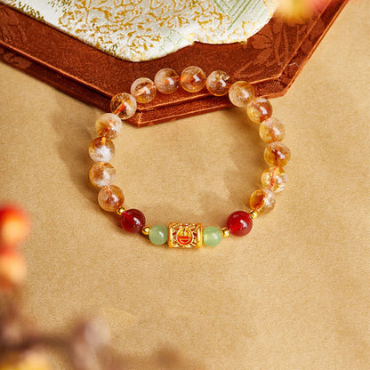 Satori Totem 999 Sterling Silver Natural Citrine Red Agate Hetian Jade Beads Protection Bracelet
