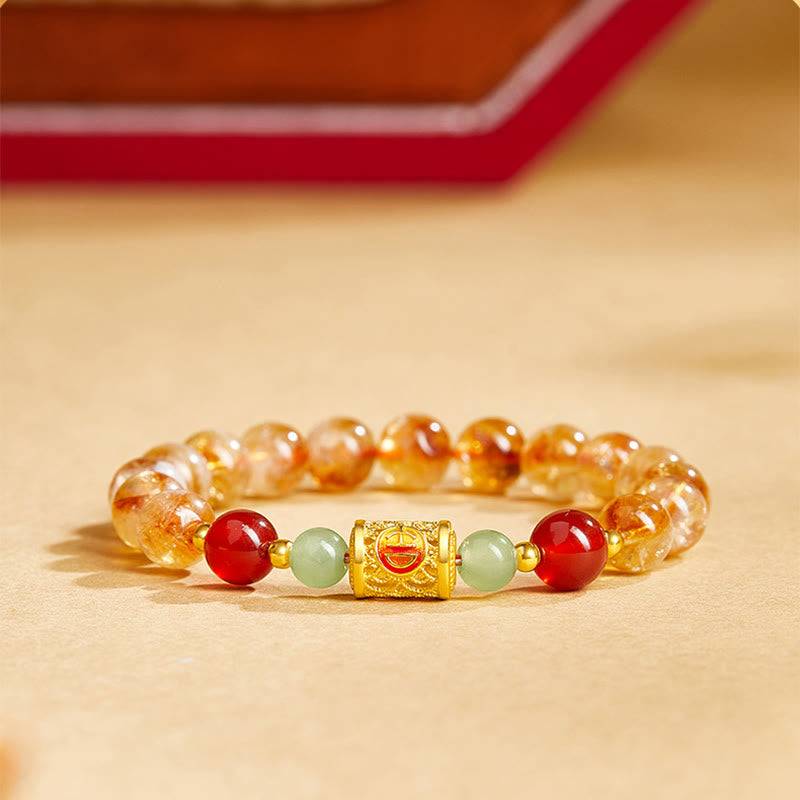 Satori Totem 999 Sterling Silver Natural Citrine Red Agate Hetian Jade Beads Protection Bracelet