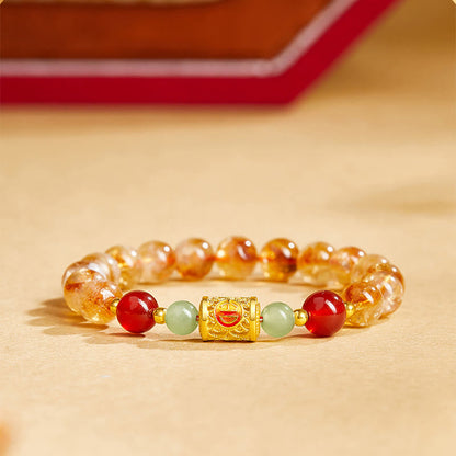 Satori Totem 999 Sterling Silver Natural Citrine Red Agate Hetian Jade Beads Protection Bracelet