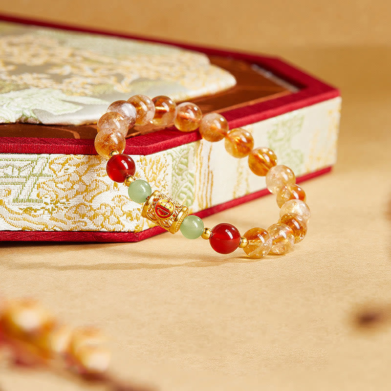 Satori Totem 999 Sterling Silver Natural Citrine Red Agate Hetian Jade Beads Protection Bracelet