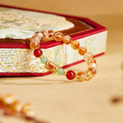 Satori Totem 999 Sterling Silver Natural Citrine Red Agate Hetian Jade Beads Protection Bracelet