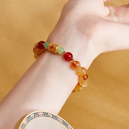 Satori Totem 999 Sterling Silver Natural Citrine Red Agate Hetian Jade Beads Protection Bracelet