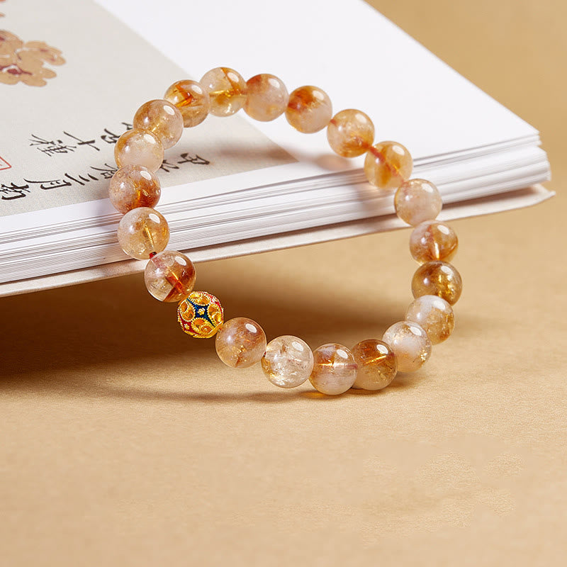 Satori Totem 999 Sterling Silver Natural Citrine Flower Balls Beads Protection Bracelet