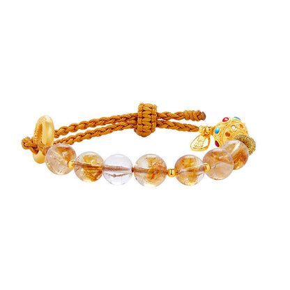 Satori Totem 925 Sterling Silver Natural Citrine White Crystal Peace Buckle Meaning Fu Character Protection Braided String Bracelet