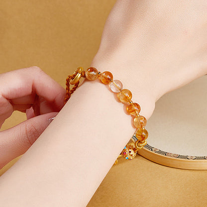 Satori Totem 925 Sterling Silver Natural Citrine White Crystal Peace Buckle Meaning Fu Character Protection Braided String Bracelet