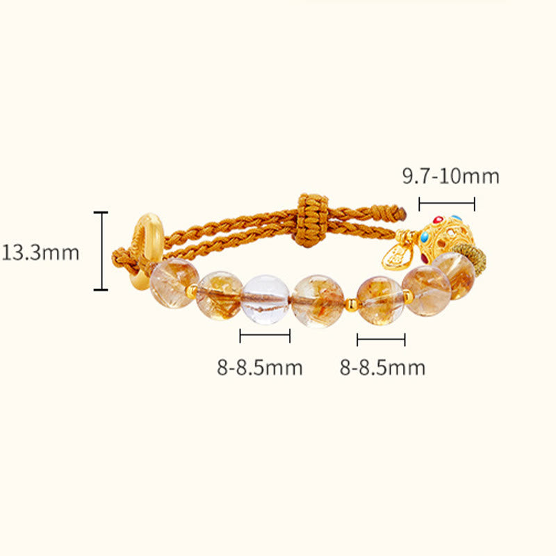 Satori Totem 925 Sterling Silver Natural Citrine White Crystal Peace Buckle Meaning Fu Character Protection Braided String Bracelet