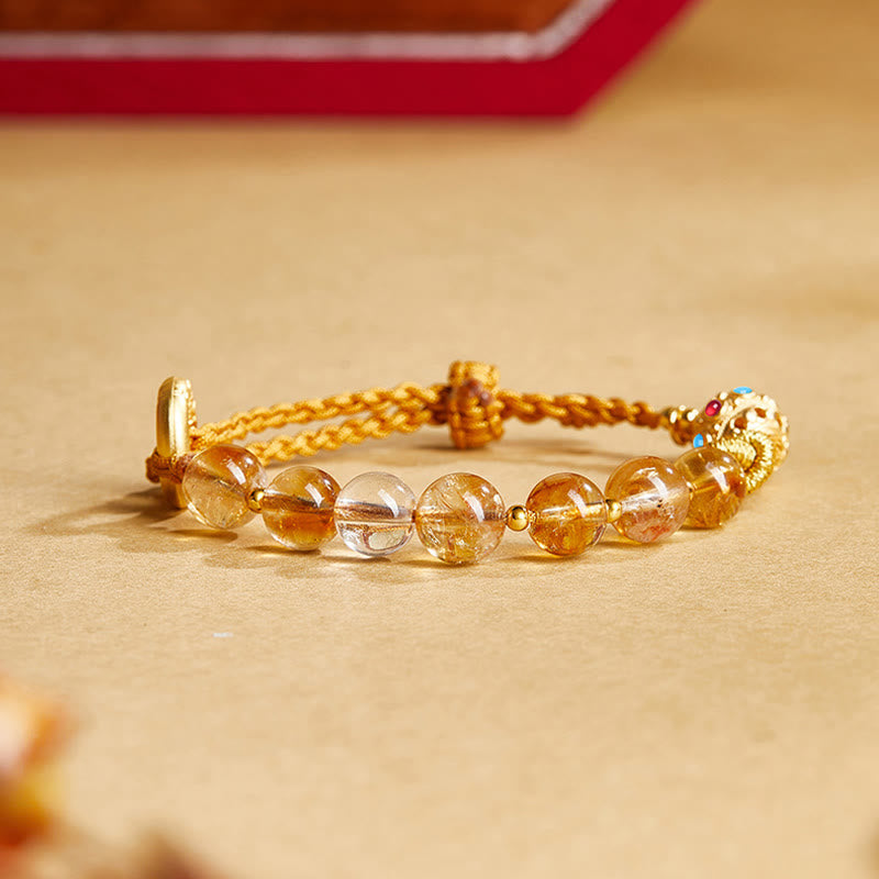 Satori Totem 925 Sterling Silver Natural Citrine White Crystal Peace Buckle Meaning Fu Character Protection Braided String Bracelet