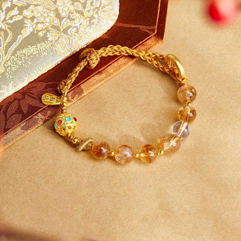 Satori Totem 925 Sterling Silver Natural Citrine White Crystal Peace Buckle Meaning Fu Character Protection Braided String Bracelet