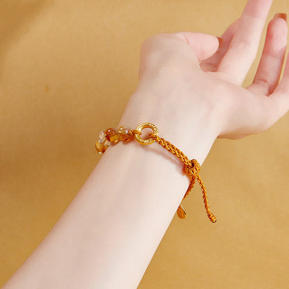 Satori Totem 925 Sterling Silver Natural Citrine White Crystal Peace Buckle Meaning Fu Character Protection Braided String Bracelet