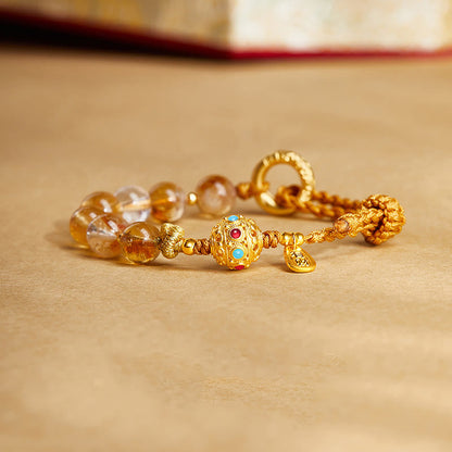 Satori Totem 925 Sterling Silver Natural Citrine White Crystal Peace Buckle Meaning Fu Character Protection Braided String Bracelet