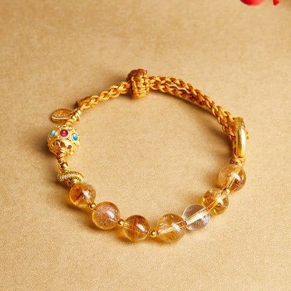 Satori Totem 925 Sterling Silver Natural Citrine White Crystal Peace Buckle Meaning Fu Character Protection Braided String Bracelet