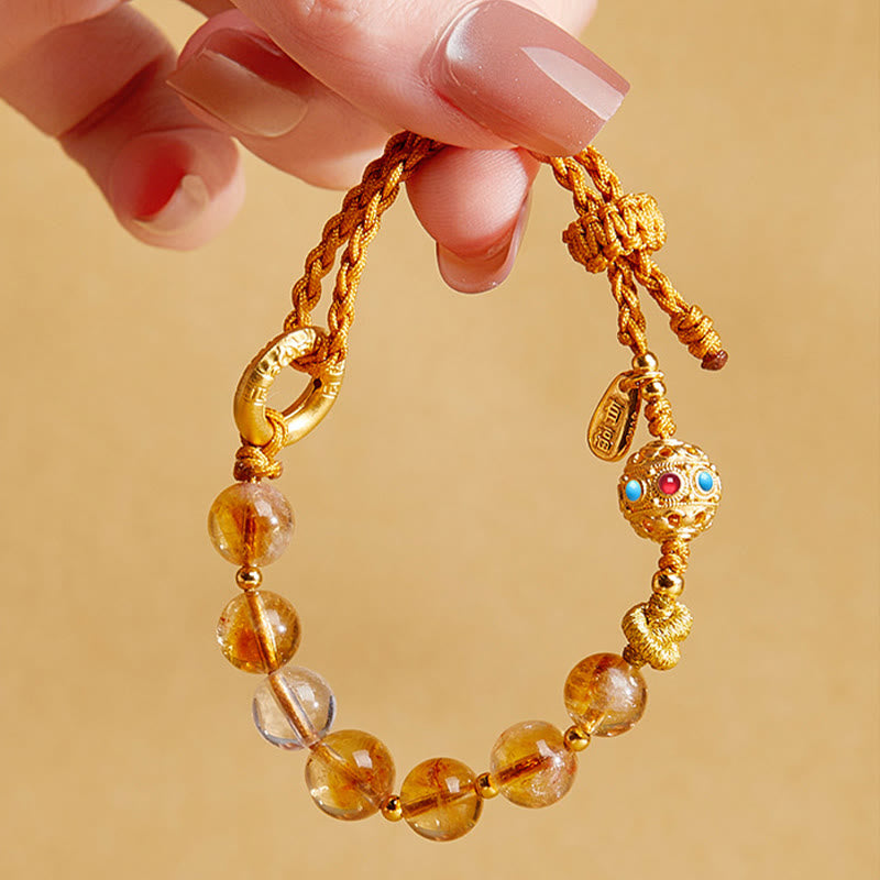 Satori Totem 925 Sterling Silver Natural Citrine White Crystal Peace Buckle Meaning Fu Character Protection Braided String Bracelet