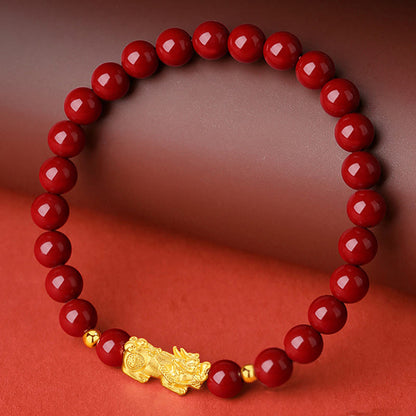 Satori Totem 999 Gold 5D Hard Gold Cinnabar PiXiu Calm Bracelet