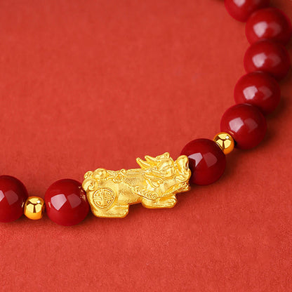 Satori Totem 999 Gold 5D Hard Gold Cinnabar PiXiu Calm Bracelet