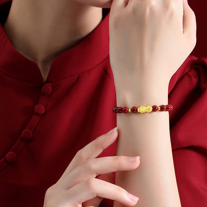 Satori Totem 999 Gold 5D Hard Gold Cinnabar PiXiu Calm Bracelet