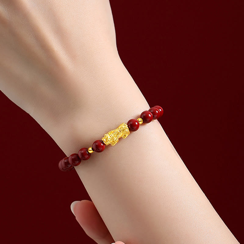 Satori Totem 999 Gold 5D Hard Gold Cinnabar PiXiu Calm Bracelet