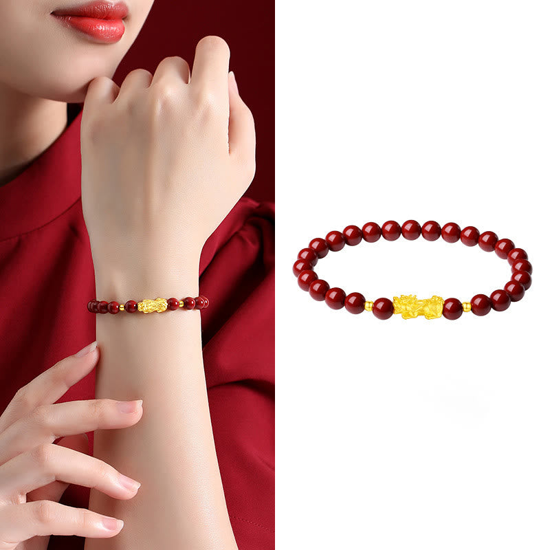 Satori Totem 999 Gold 5D Hard Gold Cinnabar PiXiu Calm Bracelet