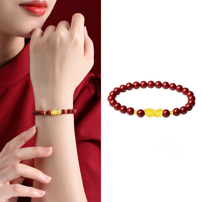 Satori Totem 999 Gold 5D Hard Gold Cinnabar PiXiu Calm Bracelet