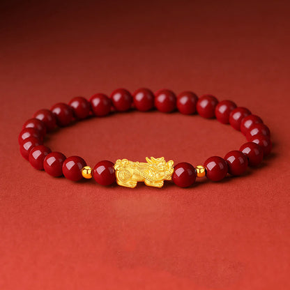 Satori Totem 999 Gold 5D Hard Gold Cinnabar PiXiu Calm Bracelet
