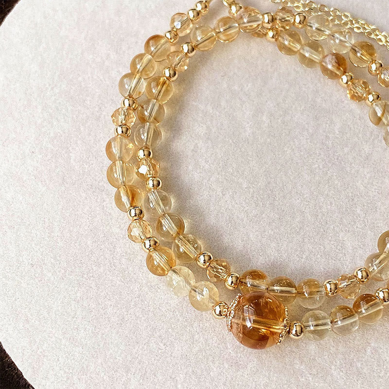 Satori Totem Natural Citrine Pink Crystal Beads Pleasure Creativity Double Layer Bracelet