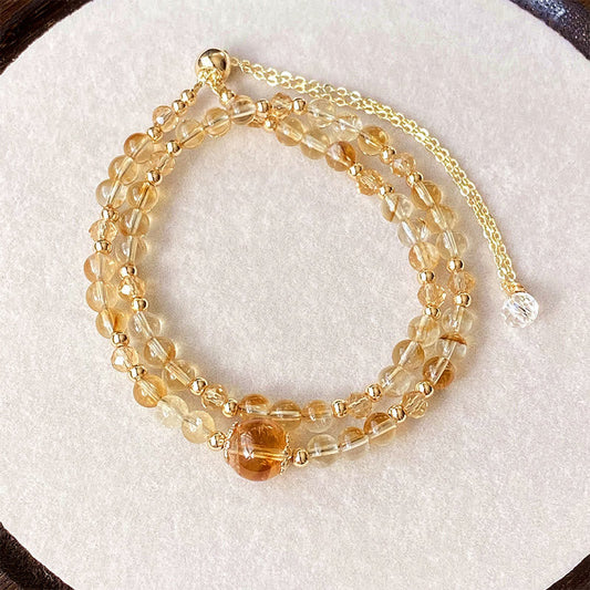 Satori Totem Natural Citrine Pink Crystal Beads Pleasure Creativity Double Layer Bracelet