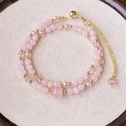 Satori Totem Natural Citrine Pink Crystal Beads Pleasure Creativity Double Layer Bracelet