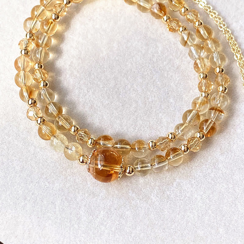 Satori Totem Natural Citrine Pink Crystal Beads Pleasure Creativity Double Layer Bracelet