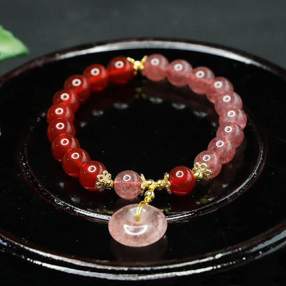 Satori Totem Strawberry Quartz Red Agate Peace Buckle Positive Luck Bracelet
