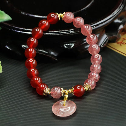 Satori Totem Strawberry Quartz Red Agate Peace Buckle Positive Luck Bracelet