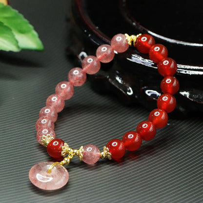 Satori Totem Strawberry Quartz Red Agate Peace Buckle Positive Luck Bracelet