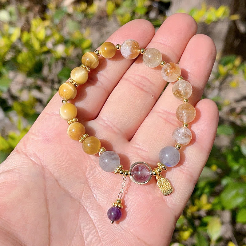 Satori Totem Natural Citrine Tiger Eye Fu Character Prosperity Bracelet