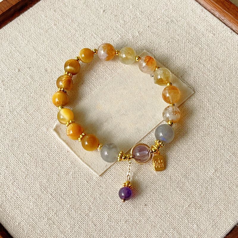Satori Totem Natural Citrine Tiger Eye Fu Character Prosperity Bracelet